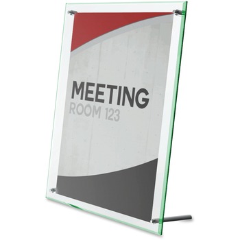 deflecto&#174; Beveled Edge Sign Holder, 8.5&quot; x 11&quot;, Clear w/Green Edge