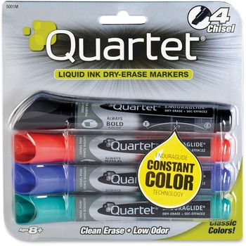 Quartet EnduraGlide Dry Erase Marker, Chisel Tip, Assorted Colors, 4/Set