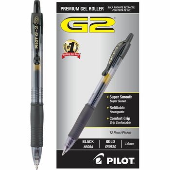 Pilot G2 Premium Retractable Gel Ink Pen, Refillable, Black Ink, Bold, DZ