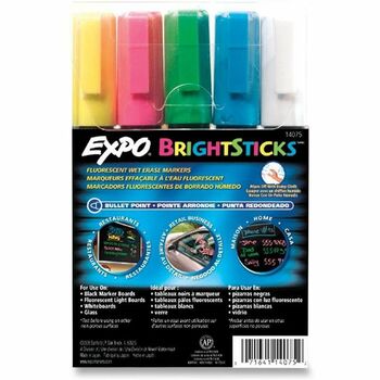 EXPO Bright Sticks Wet-Erase Fluorescent Marker Set, Bullet Tip, Assorted