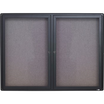 Quartet&#174; Enclosed Fabric-Cork Board, 48 x 36, Gray Surface, Graphite Aluminum Frame