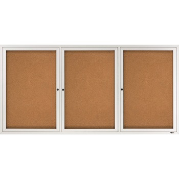 Quartet Enclosed Bulletin Board, Natural Cork/Fiberboard, 72 x 36, Silver Aluminum Frame