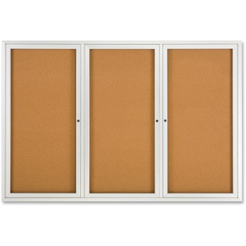 Quartet Enclosed Bulletin Board, Natural Cork/Fiberboard, 72 x 48, Silver Aluminum Frame