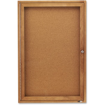 Quartet Enclosed Bulletin Board, Natural Cork/Fiberboard, 24 x 36, Oak Frame