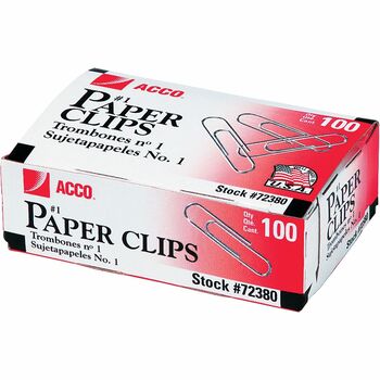 ACCO Smooth Economy Paper Clip, Steel Wire, No. 1, Silver, 100/BX, 10 BX/PK