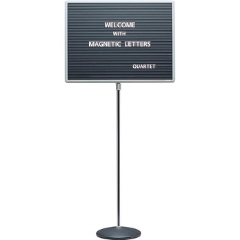 Quartet Adjustable Single-Pedestal Magnetic Letter Board, 24 x 18, Black, Gray Frame