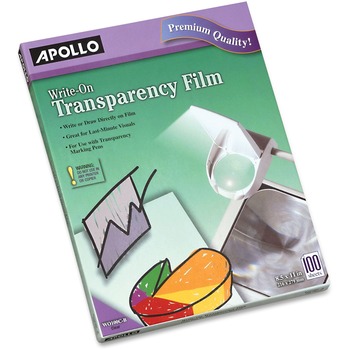 Apollo Write-On Transparency Film, Letter, Clear, 100/Box