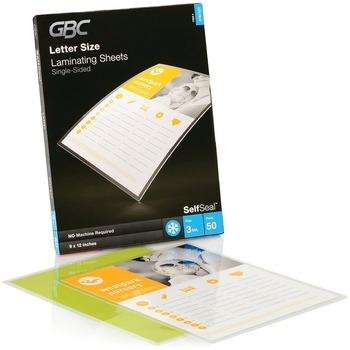 Swingline GBC SelfSeal Single-Sided Letter-Size Laminating Sheets, 3mil, 9 x 12, 50/Pack