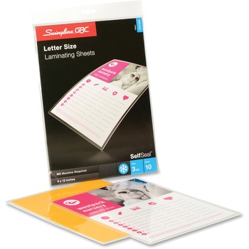 Swingline GBC SelfSeal Single-Sided Letter-Size Laminating Sheets, 3mil, 9 x 12, 10/Pack