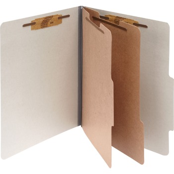 ACCO Pressboard 25-Pt. Classification Folders, Letter, Six-Section, Mist Gray, 10/Box