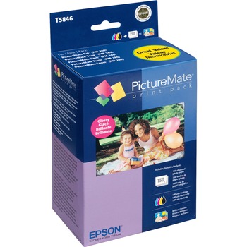 Epson T5846 PictureMate 200 Print Pack, Black/Cyan/Magenta/Yellow Ink &amp; Photo Paper