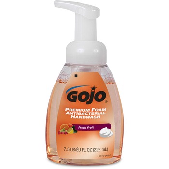 GOJO Premium Antibacterial Foam Hand Wash, Fresh Fruit Scent, 7.5 oz. Pump Bottle