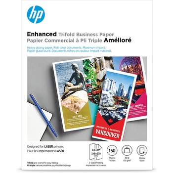 HP Tri-Fold Laser Brochure Paper, 97 Bright, 40 lb, 8.5&quot; x 11&quot;, White, 150 Sheets/Pack