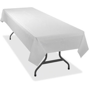 Tablemate&#174; Table Set Rectangular Table Cover, Heavyweight Plastic, 54 x 108, White, 6/Pack