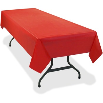 Tablemate Table Set Rectangular Table Cover, Heavyweight Plastic, 54 x 108, Red, 6/Pack