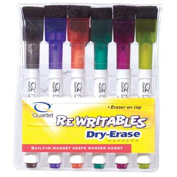 Quartet Low-Odor ReWritables Dry Erase Mini-Marker Set, Fine Point, Classic, 6/Set