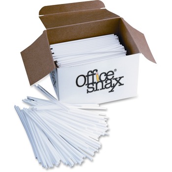Office Snax&#174; Plastic Stir Sticks, 5&quot;, Plastic, White, 1000/Box