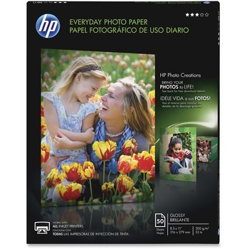 HP Everyday Photo Paper, Glossy, 52 lb, 8.5&quot; x 11&quot;, 50 Sheets/Pack