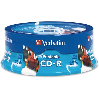 Verbatim Hub Inkjet Printable CD-R Discs, 700MB/80min, 52x, White, 25/Pack