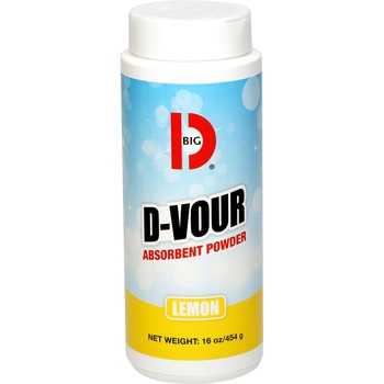 Big D Industries D-Vour Absorbent Powder, Canister, Lemon, 16oz, 6/Carton
