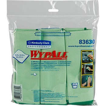 WypAll Reusable Glass And Mirror Microfiber Cloths, Green, 6 Cloths/Pack