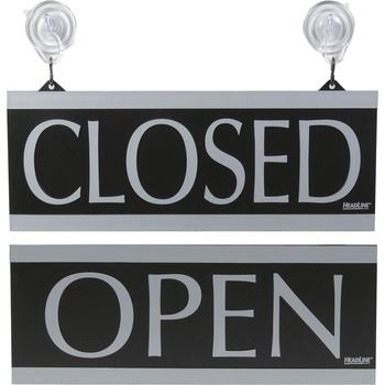 Headline Sign Century Series Reversible Open/Closed Sign, w/Suction Mount, 13 x 5, Black