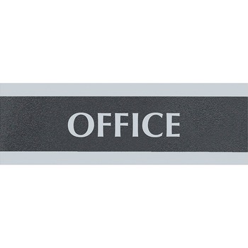 Headline Sign Century Series Office Sign, OFFICE, 9 x 3, Black/Silver