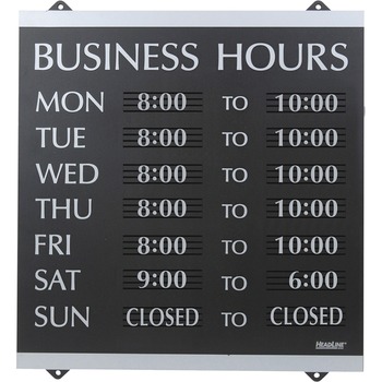 Headline Sign Century Series Business Hours Sign, Heavy-Duty Plastic, 13 x 14, Black