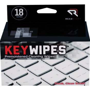 Read Right KeyWipes Keyboard &amp; Hand Cleaner Wet Wipes, 5 x 6 7/8, 18/Box