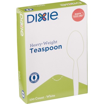 Dixie Teaspoons, Heavy Weight, Plastic, 6&quot; L, White, 100 Teaspoons/Box