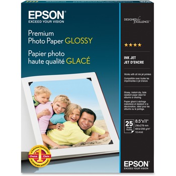 Epson Premium Photo Paper, High-Gloss, 68 lb, 8.5&quot; x 11&quot;, 25 Sheets/Pack