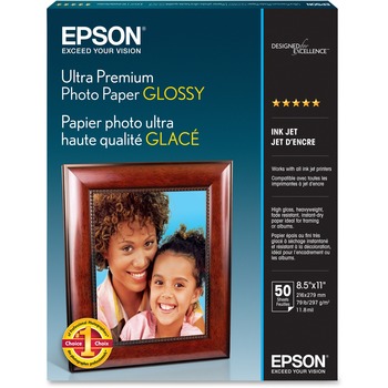 Epson Ultra-Premium Photo Paper, Glossy, 79 lb, 8.5&quot; x 11&quot;, 50 Sheets/Pack