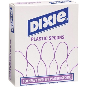Dixie Spoons, Heavy Medium Weight, Plastic, 5-3/4&quot; L, White, 100 Spoons/Box