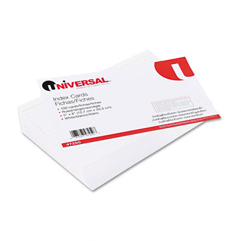 Universal Index Cards, Ruled, 5 in x 8 in, White, 100 Cards/Pack