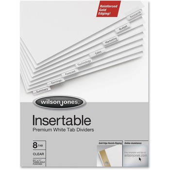 Wilson Jones Gold Pro Insertable Tab Index, Clear 8-Tab, Letter, White Sheets, 24 Sets/Carton