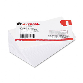 Universal Index Cards, Unruled, 3 in x 5 in, White, 100 Cards/Pack