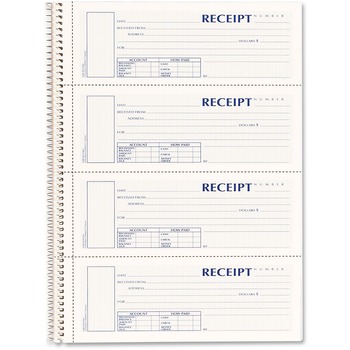 Rediform Spiralbound Unnumbered Money Receipt Book, 2 3/4 x 7, Three-Part, 120 Sets/Book