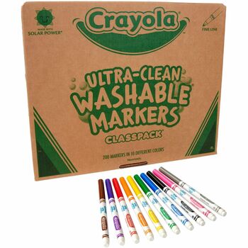 Crayola Ultra-Clean Washable Marker Classpack, 10 Colors, Fine Line, 200/BX