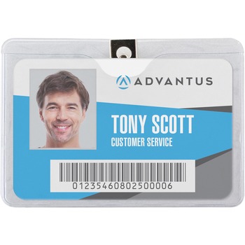 Advantus ID Badge Holder w/Clip, Horizontal, 4w x 3h, Clear, 50/Pack