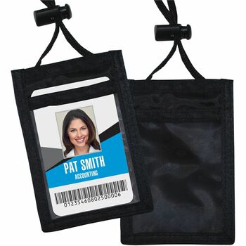 Advantus ID Badge Holder w/Convention Neck Pouch, Vertical, 2 1/4 x 3 1/2, Black, 12/Pack