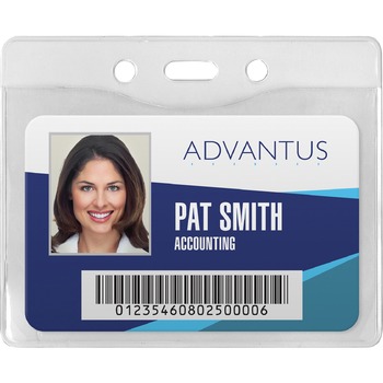 Advantus Security ID Badge Holder, Horizontal, 3 7/8w x 2 5/8h, Clear, 50/Box