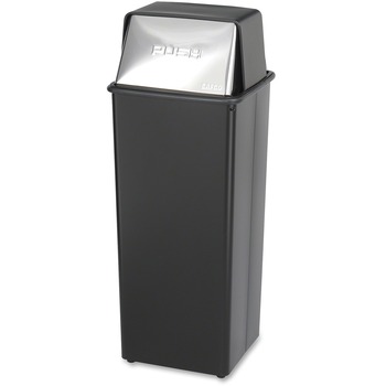 Safco Reflections Fire-Safe Push Top Receptacle, Square, Steel, 21gal, Black/Chrome