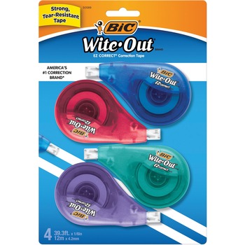 BIC Wite-Out EZ Correct Correction Tape, Non-Refillable, 1/6&quot; x 400&quot;, 4/Pack