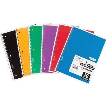 Mead Spiral Bound Perforated Notebook, College Ruled, 8&quot; x 10.5&quot;, White Paper, Assorted Covers, 70 Sheets