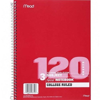 Mead Spiral Bound Perforated Notebook, College Ruled, 8.5&quot; x 11&quot;, White Paper, Assorted Covers, 120 Sheets