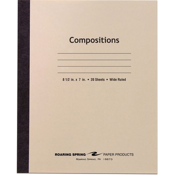 Roaring Spring Stitched Composition Book, Wide Ruled, 8.5&quot; x 7&quot;, White Paper, Manila Cover, 20 Sheets