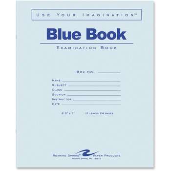 Roaring Spring Exam Blue Book, Legal Rule, 8-1/2 x 7, White, 12 Sheets/24 Pages