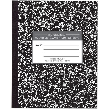 Roaring Spring Composition Book, Wide Ruled, 8.5&quot; x 7&quot;, White Paper, Black Marble Cover, 36 Pages