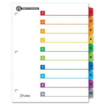 Cardinal 100% Recycled OneStep Index System, Multicolor 10-Tab, 11 x 8-1/2, 1 Set