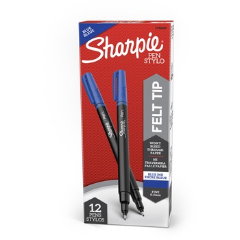 Sharpie Plastic Point Stick Permanent Water Resistant Pen, Blue Ink, Fine, Dozen